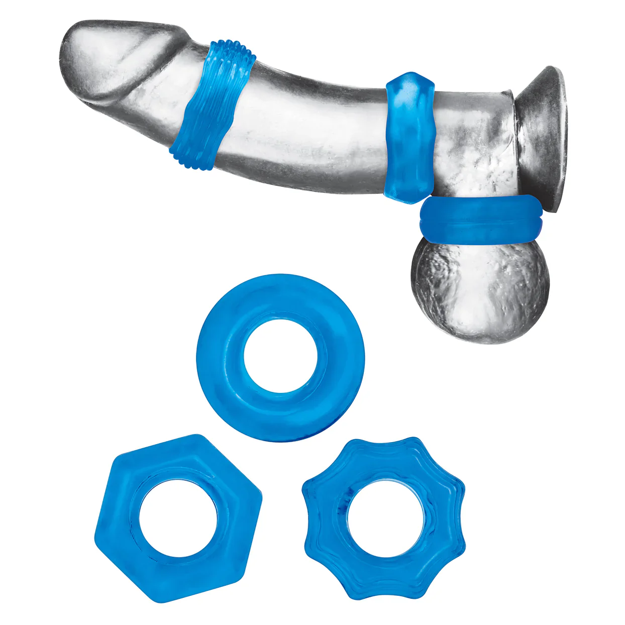 3-Pack Nuts & Bolts Stretch Cock Ring Set by Blue Line - Image 4