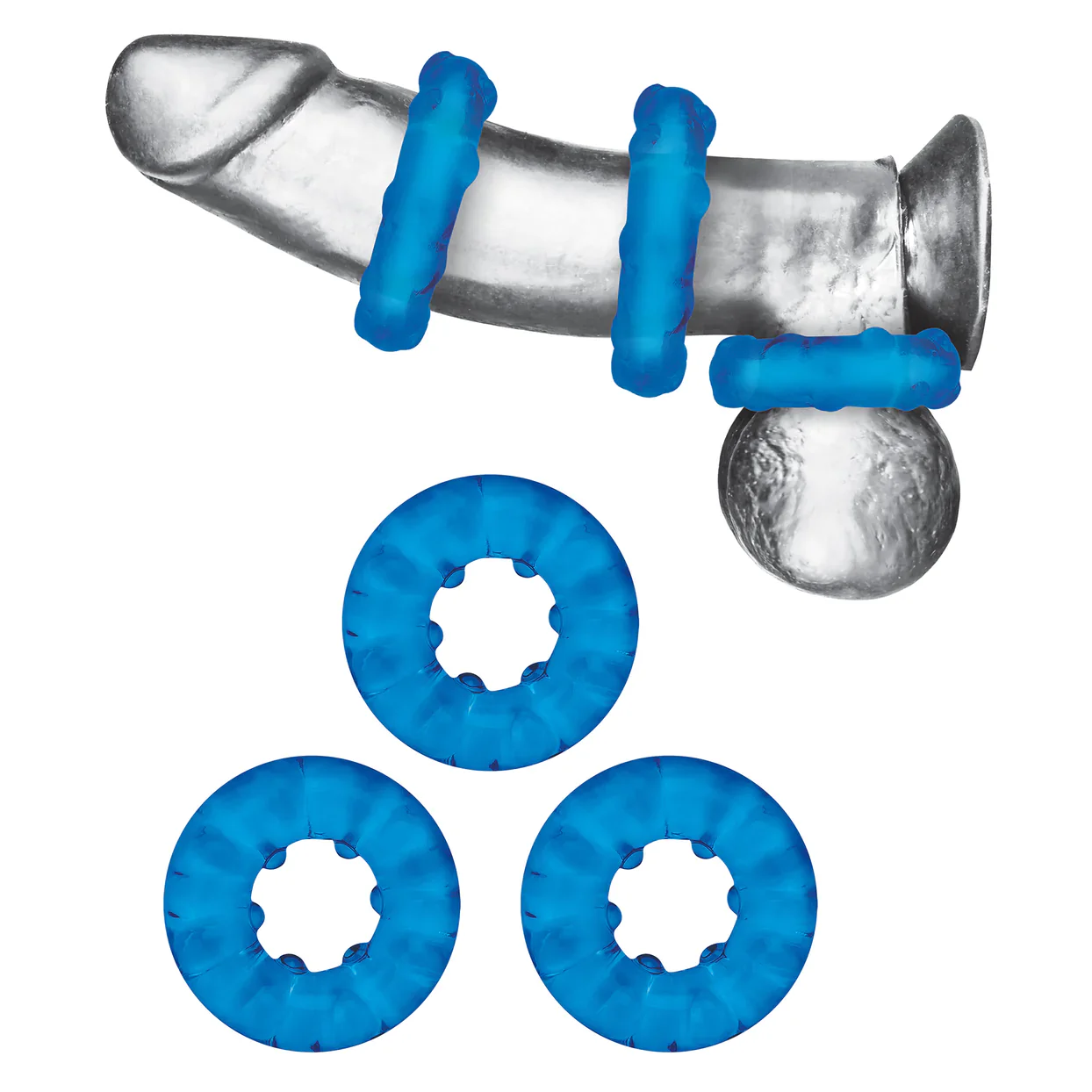 3-Pack Ribbed Rider Cock Ring Set by Blue Line - Image 5