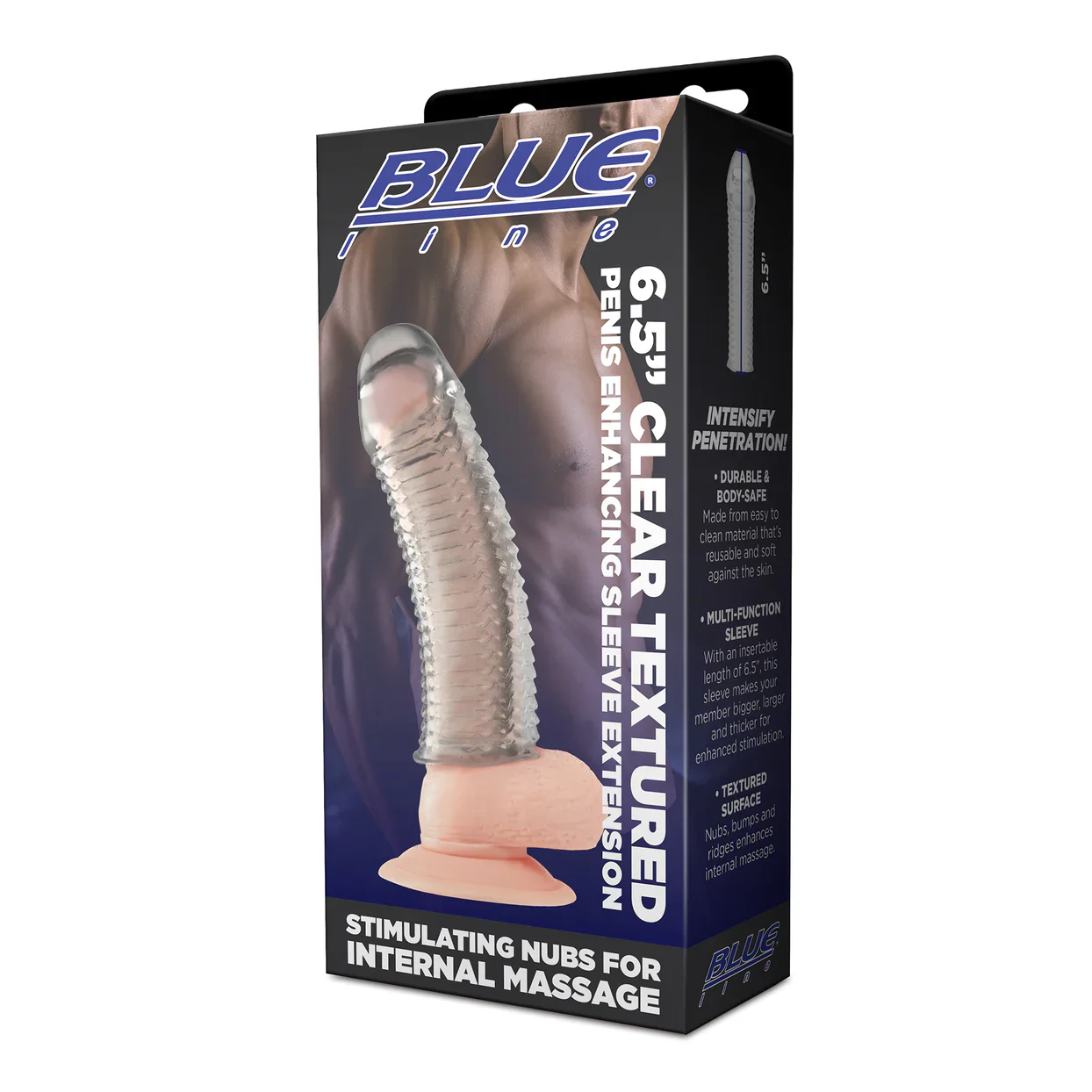 6.5" Clear Textured Penis Enhancing Sleeve Extension by Blue Line - Image 2