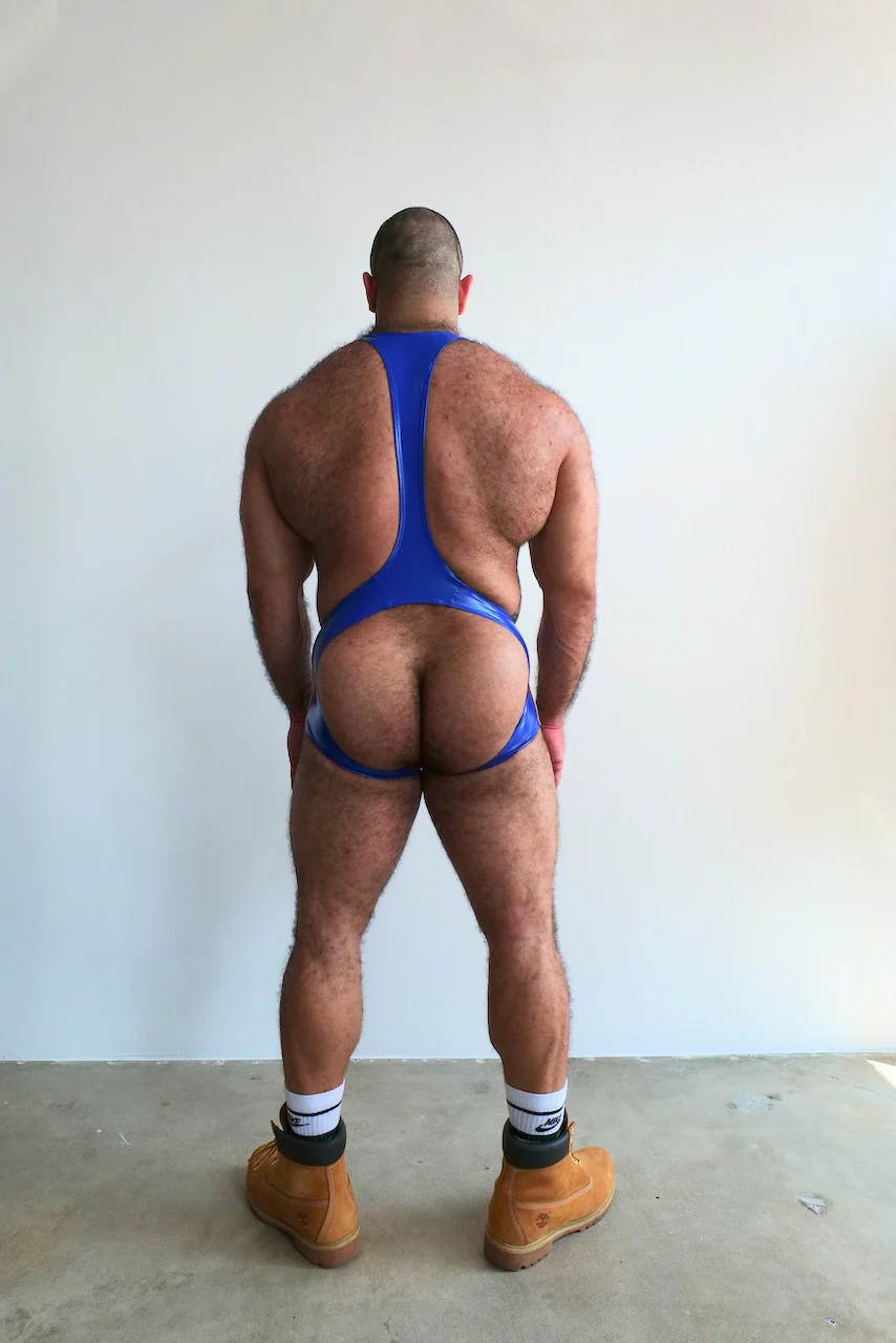 Alfons Dovana Royal Blue Shiny Jock Singlet w. Yellow Stripes - Image 4