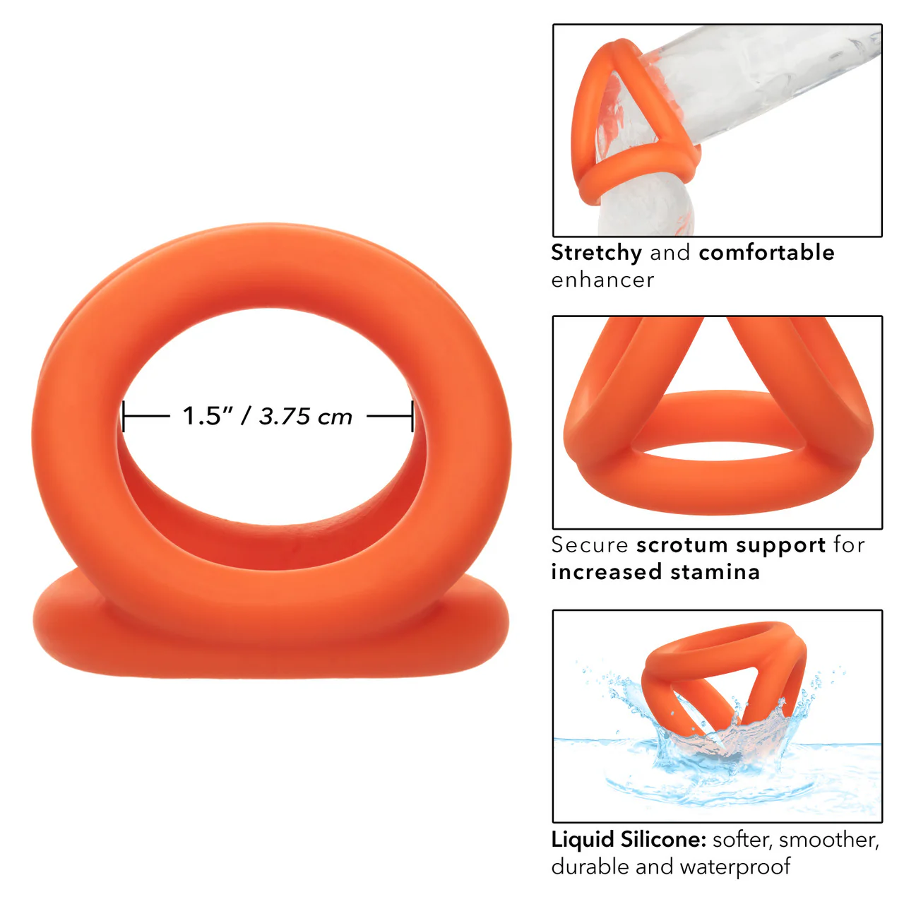 Alpha Liquid Silicone Tri-Ring - Orange - Image 5
