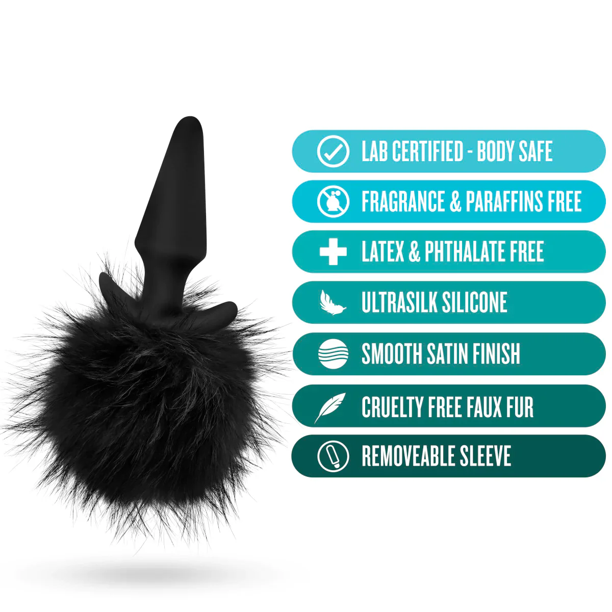 Anal Adventures Platinum Rabbit Tail Black 6.75-Inch Anal Plug - Image 3