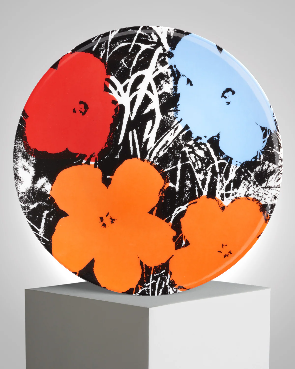 ANDY WARHOL PORCELAIN PLATE - FLOWERS - Blue / Orange / Red - Image 2