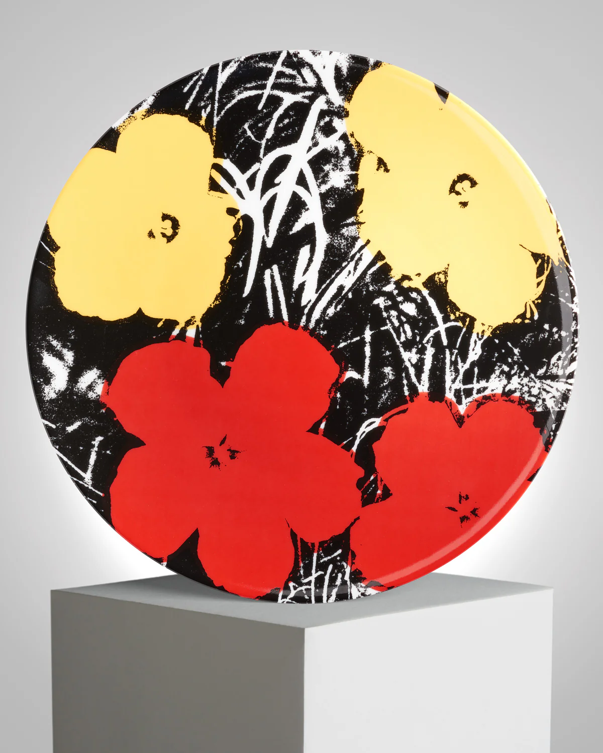 ANDY WARHOL PORCELAIN PLATE - FLOWERS - Yellow / Red - Image 2