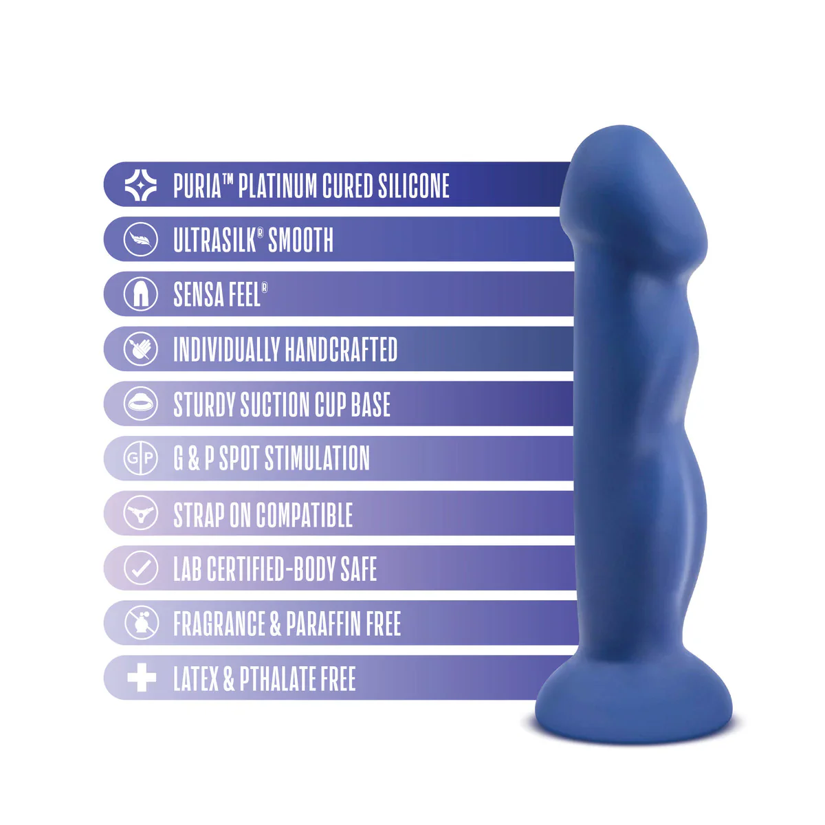 Avant Suko Indigo D12: Artisan 8 Inch Curved G-Spot Dildo with Suction Cup Base - Image 3