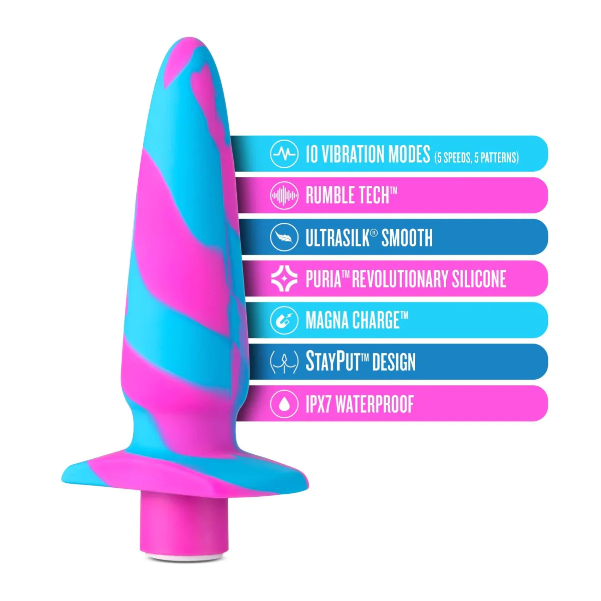 Avant Vibrotize Fuchsia Artisan 5 Inch Powerful Vibrating Stayput™ Butt Plug - Image 4