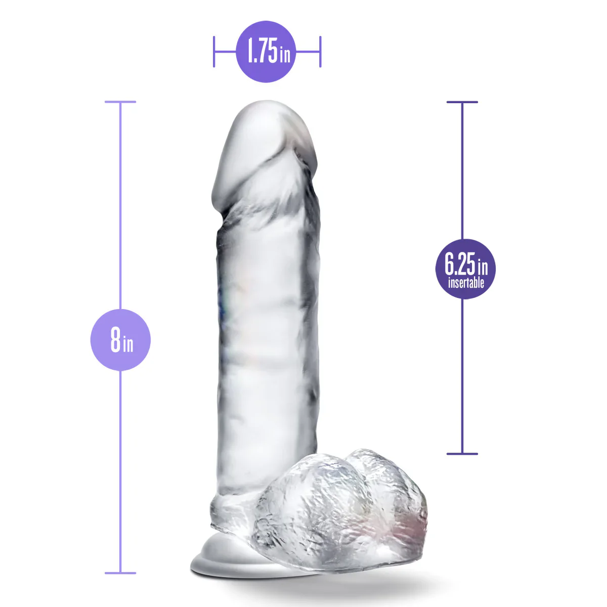 B Yours Diamond Glimmer Realistic Clear 8-Inch Long Dildo - Image 2