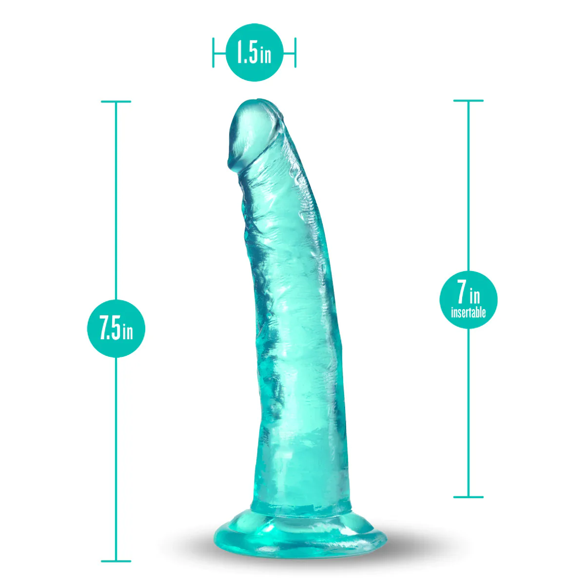 B Yours Plus Lust N’ Thrust Realistic Teal 7.5-Inch Long Dildo - Image 2