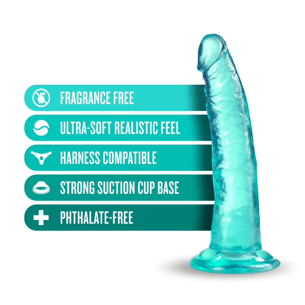B Yours Plus Lust N’ Thrust Realistic Teal 7.5-Inch Long Dildo - Image 3