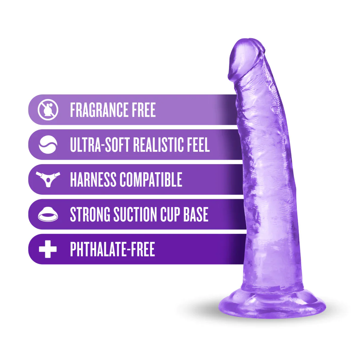 B Yours Plus Lust N’ Thrust Realistic Purple 7.5-Inch Long Dildo - Image 2