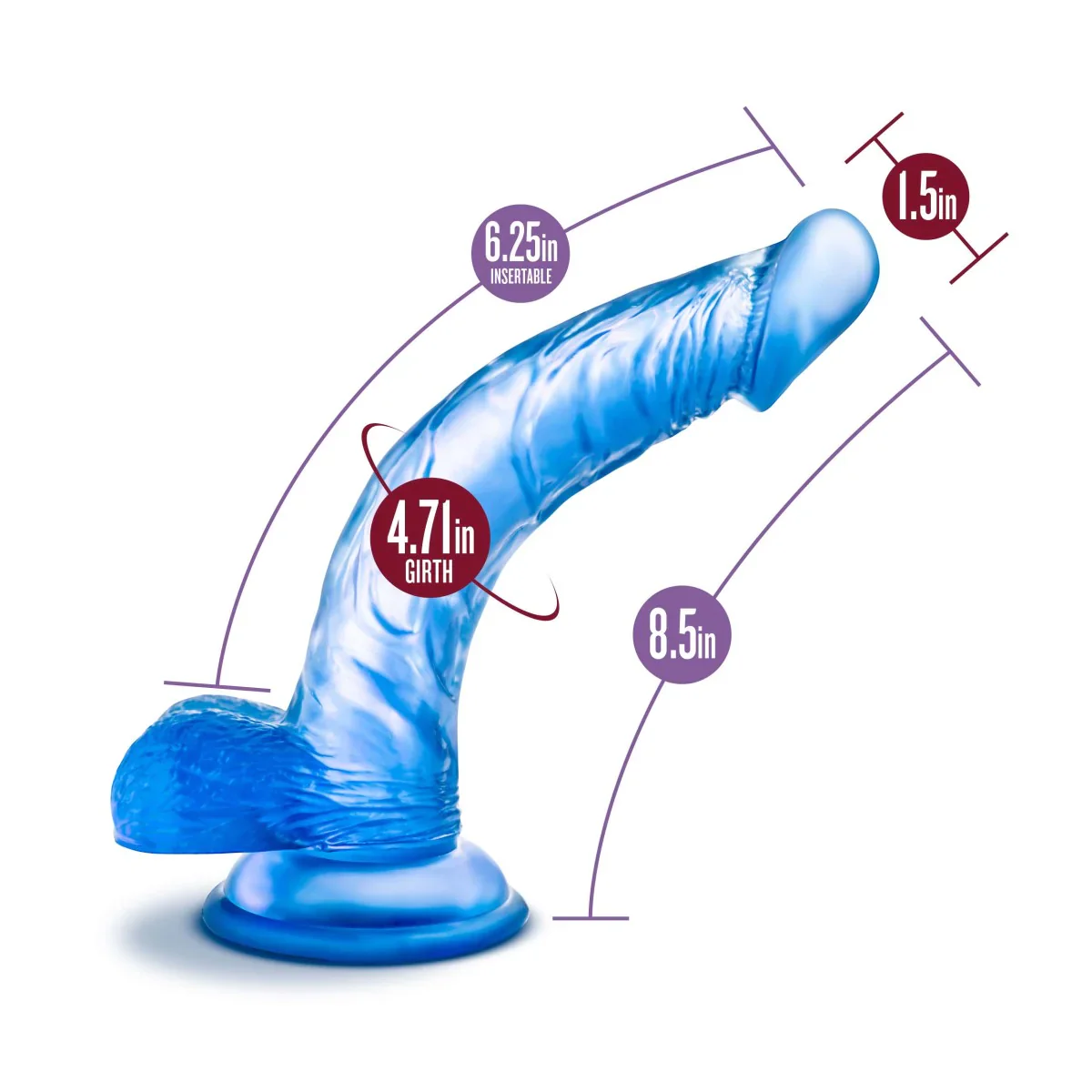 B Yours Sweet N' Hard 7 Realistic Curved Blue 8.5-Inch Long Dildo - Image 3