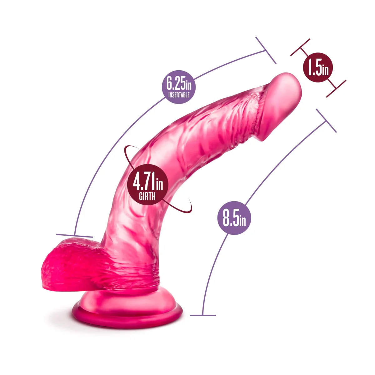 B Yours Sweet N' Hard 7 Realistic Curved Pink 8.5-Inch Long Dildo - Image 3