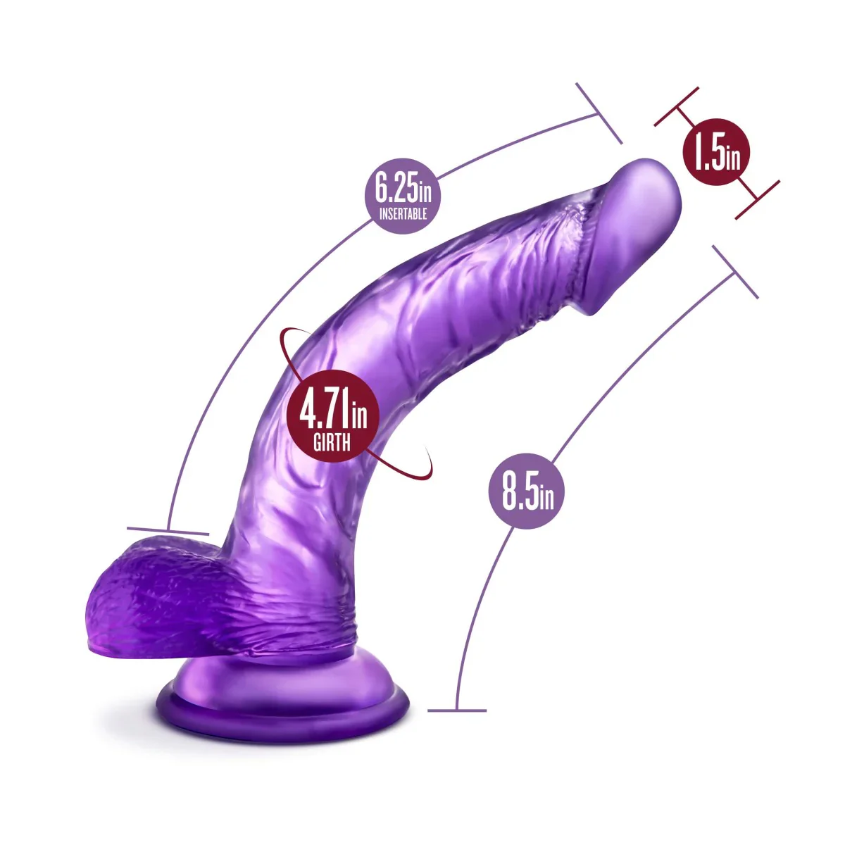B Yours Sweet N' Hard 7 Realistic Curved Purple 8.5-Inch Long Dildo - Image 2