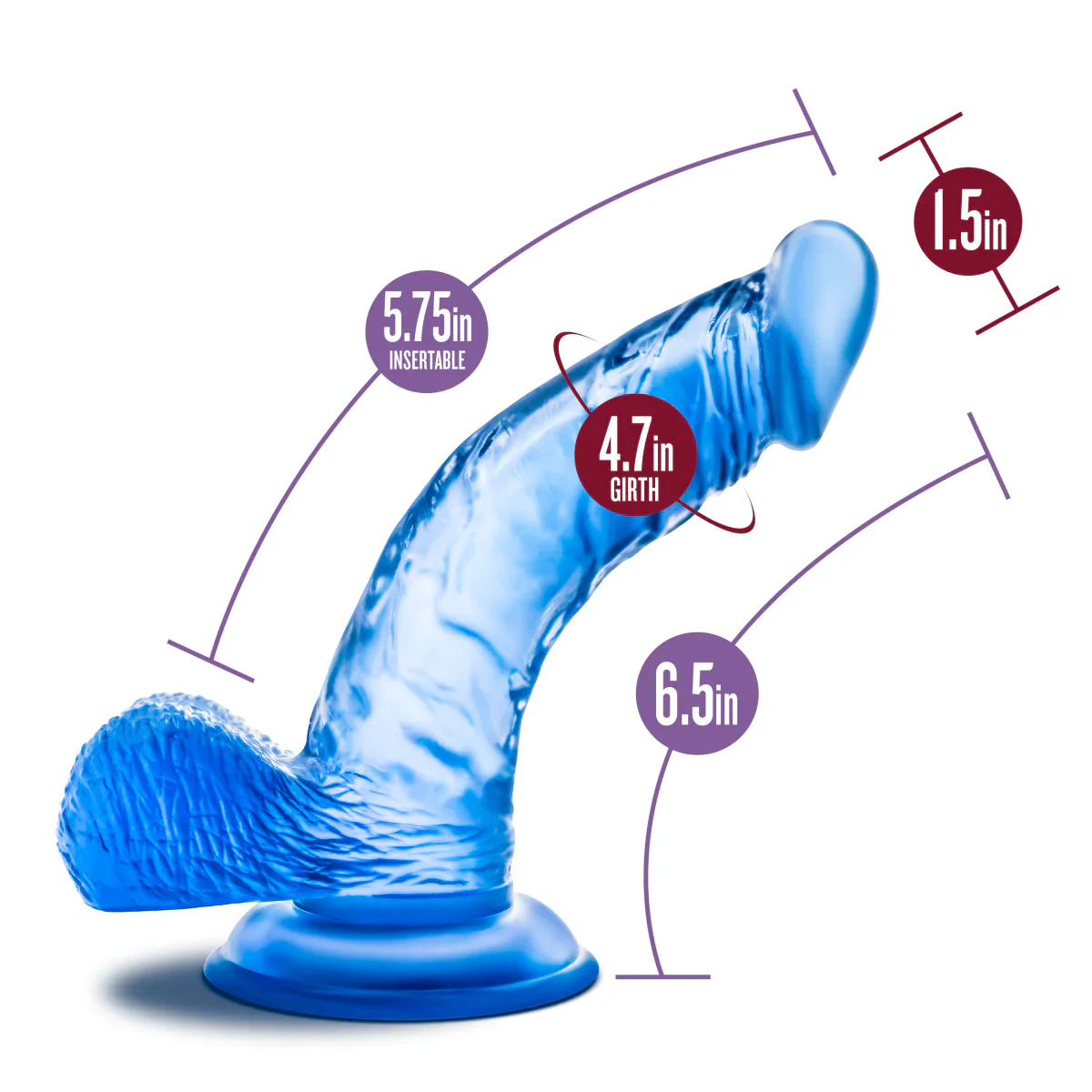 B Yours Sweet N' Hard 8 Realistic Curved Blue 6.5-Inch Long Dildo - Image 2