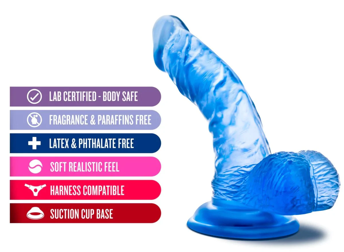 B Yours Sweet N' Hard 8 Realistic Curved Blue 6.5-Inch Long Dildo - Image 3