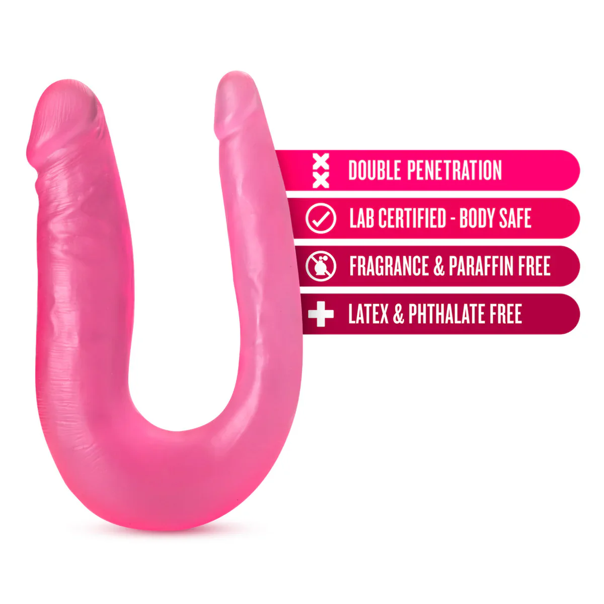 B Yours Sweet U-Shaped Double Sided Pink 12.5-Inch Long Double Dildo - Image 3
