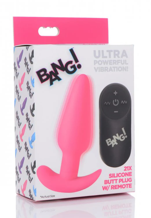 BANG Remote Control 21X Vibrating Silicone Butt Plug - Pink - Image 6