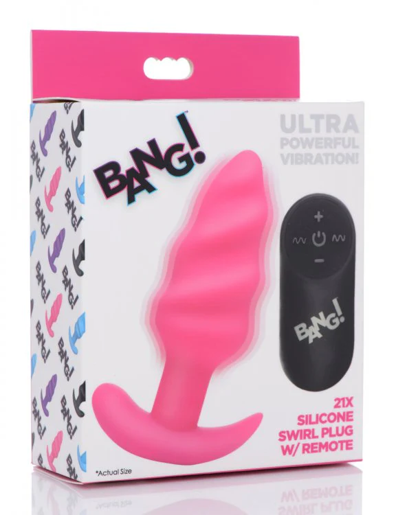 BANG Remote Control 21X Vibrating Silicone Swirl Butt Plug - Pink - Image 6