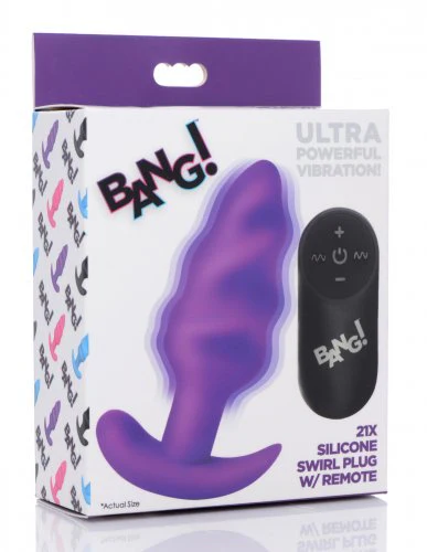 BANG Remote Control 21X Vibrating Silicone Swirl Butt Plug - Purple - Image 8