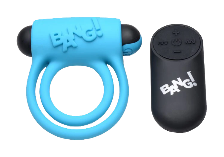 BANG Remote Control 28X Vibrating Cock Ring & Bullet - Blue