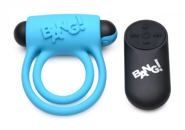 BANG Remote Control 28X Vibrating Cock Ring & Bullet - Blue - Image 2