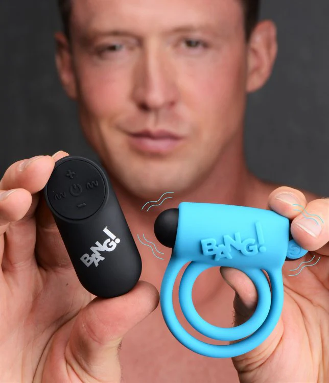 BANG Remote Control 28X Vibrating Cock Ring & Bullet - Blue - Image 4