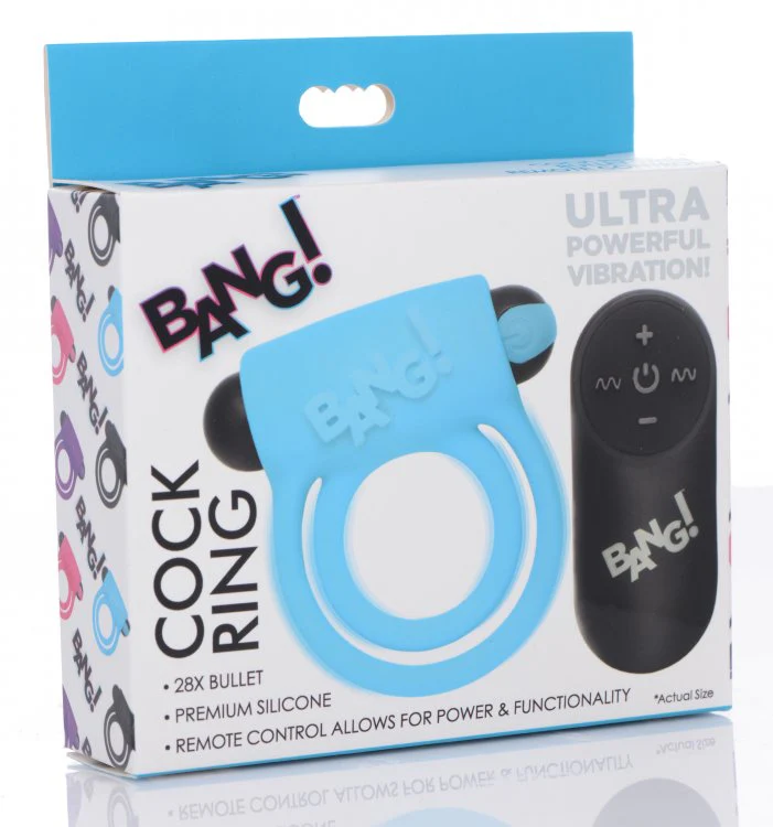 BANG Remote Control 28X Vibrating Cock Ring & Bullet - Blue - Image 6