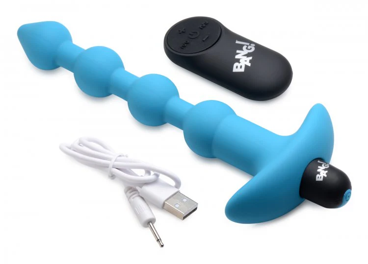 BANG Remote Control Vibrating Silicone Anal Beads - Blue - Image 6