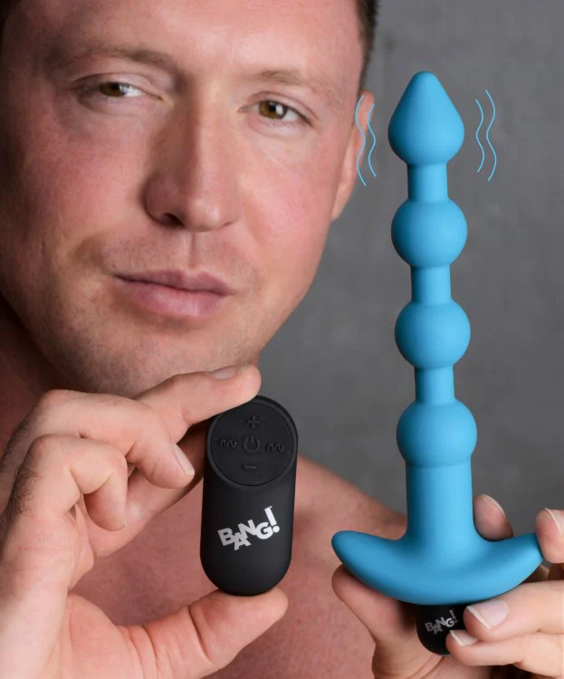 BANG Remote Control Vibrating Silicone Anal Beads - Blue - Image 7