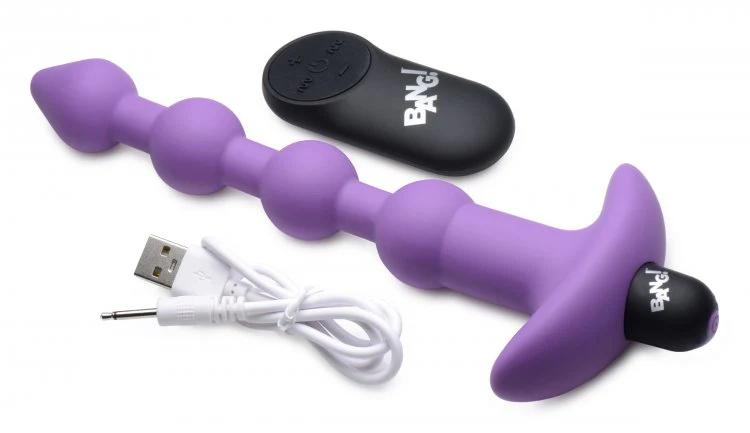 BANG Remote Control Vibrating Silicone Anal Beads - Purple - Image 4