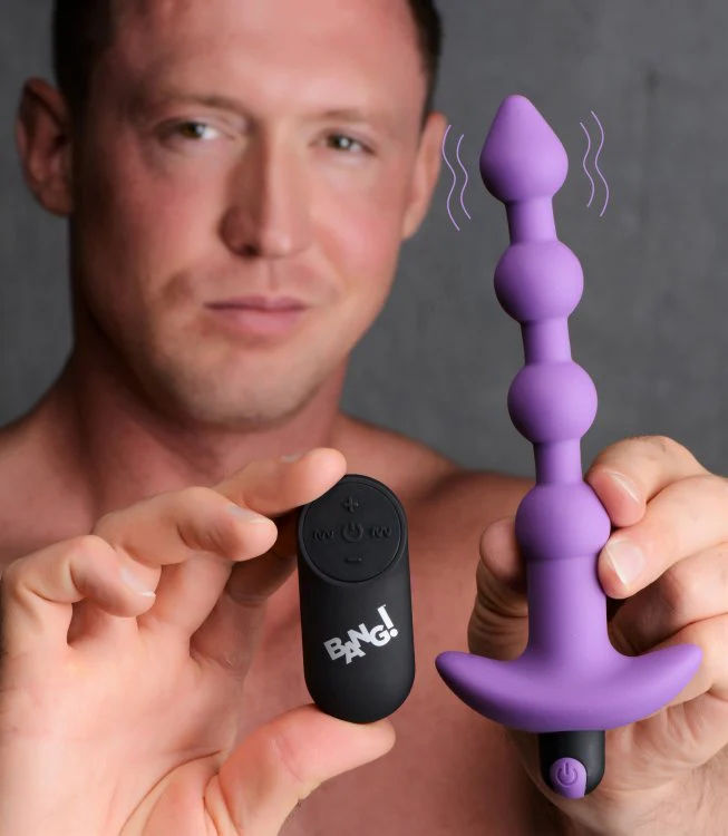 BANG Remote Control Vibrating Silicone Anal Beads - Purple - Image 6