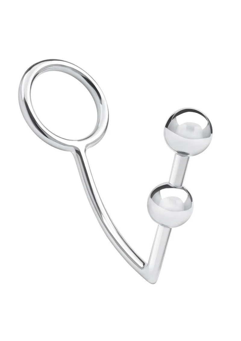 Blue Line 2 Bead Anal Hook & Cock Ring 45mm - Stainless Steel - Image 2