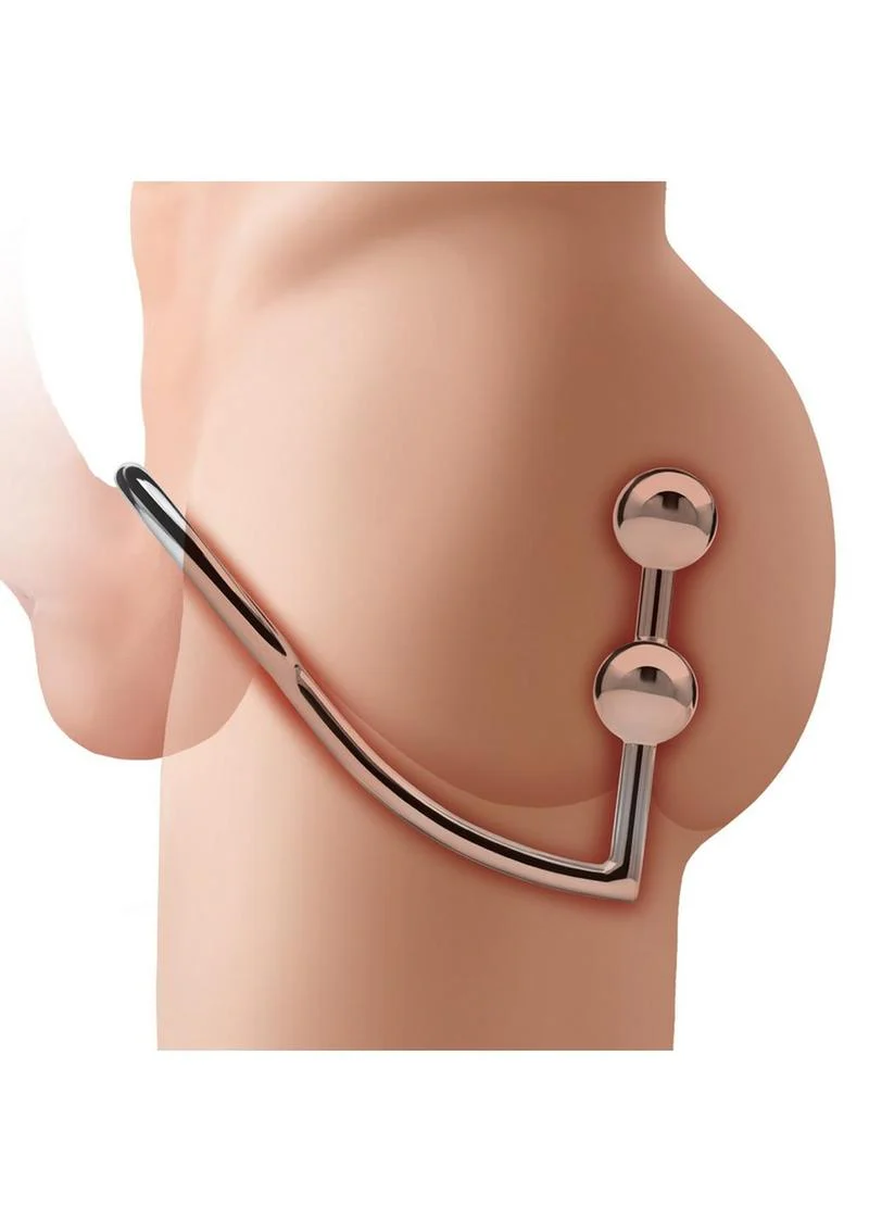 Blue Line 2 Bead Anal Hook & Cock Ring 45mm - Stainless Steel - Image 3