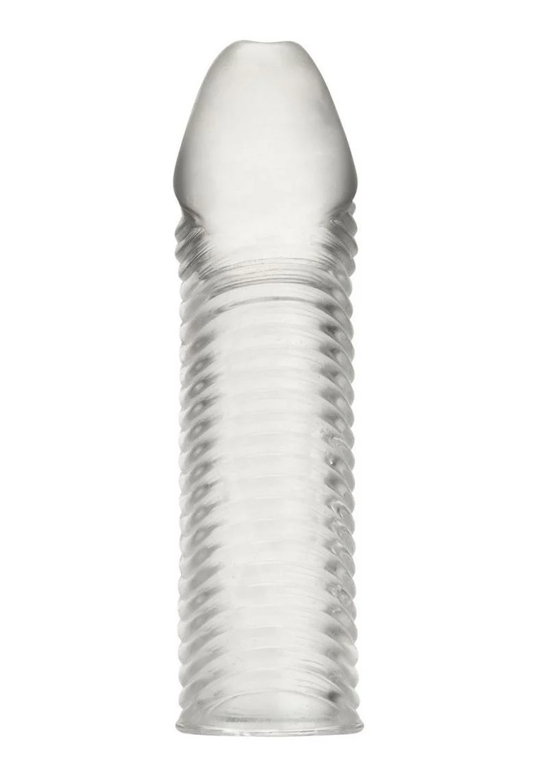 Blue Line Wavy Ribbed Penis Extension 6.5in - Clear - Image 2