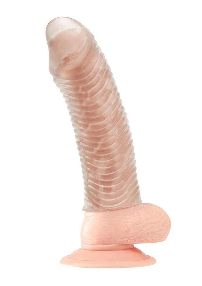 Blue Line Wavy Ribbed Penis Extension 6.5in - Clear - Image 3