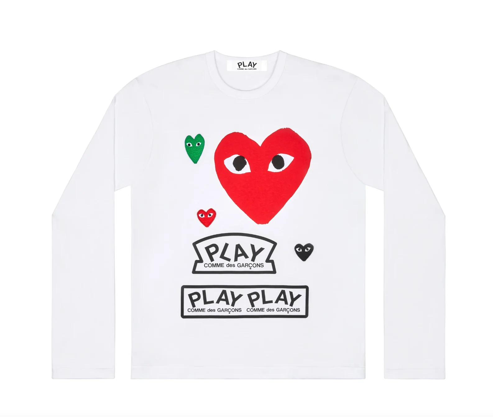 COMME des GARÇONS PLAY Red Heart WHITE LONG SLEEVE T-SHIRT - Image 2