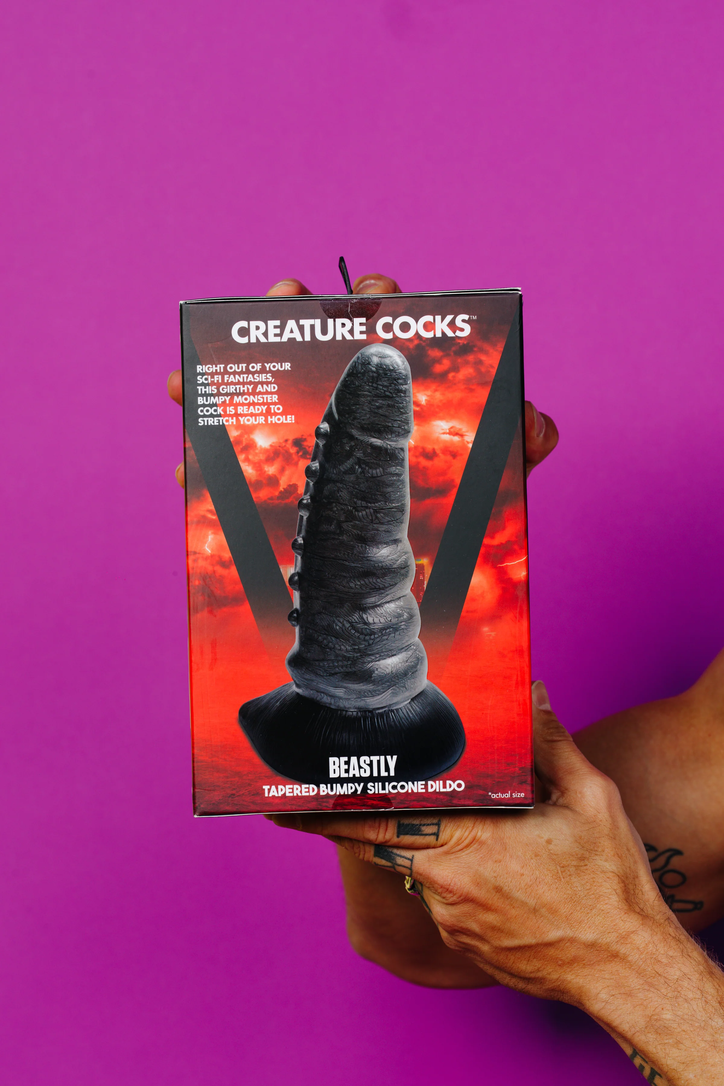 Creature Cocks Beastly Tapered Bumpy Silicone Dildo 8.25in - Silver/Black - Image 2