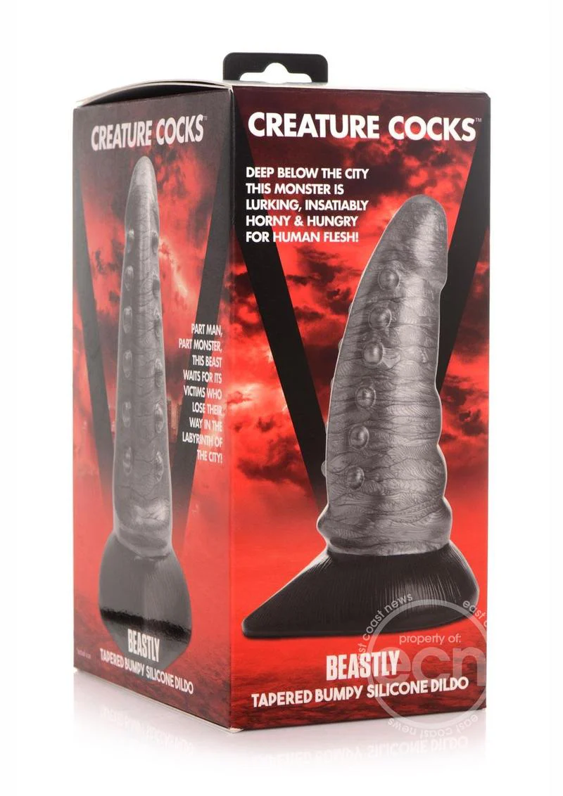 Creature Cocks Beastly Tapered Bumpy Silicone Dildo 8.25in - Silver/Black - Image 4