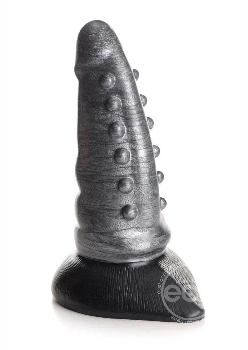 Creature Cocks Beastly Tapered Bumpy Silicone Dildo 8.25in - Silver/Black - Image 5