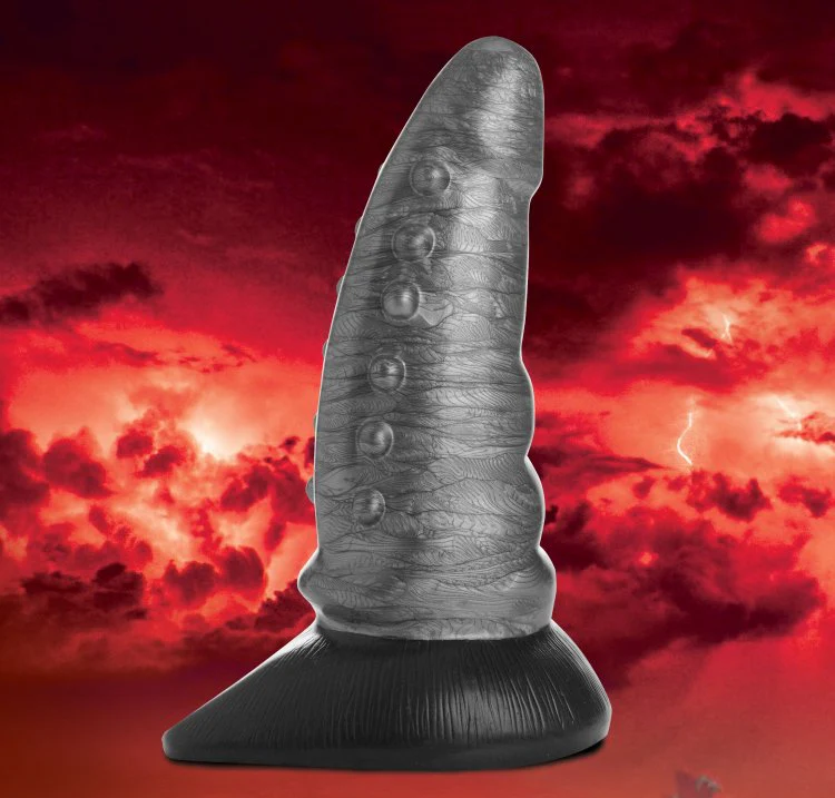 Creature Cocks Beastly Tapered Bumpy Silicone Dildo 8.25in - Silver/Black - Image 8