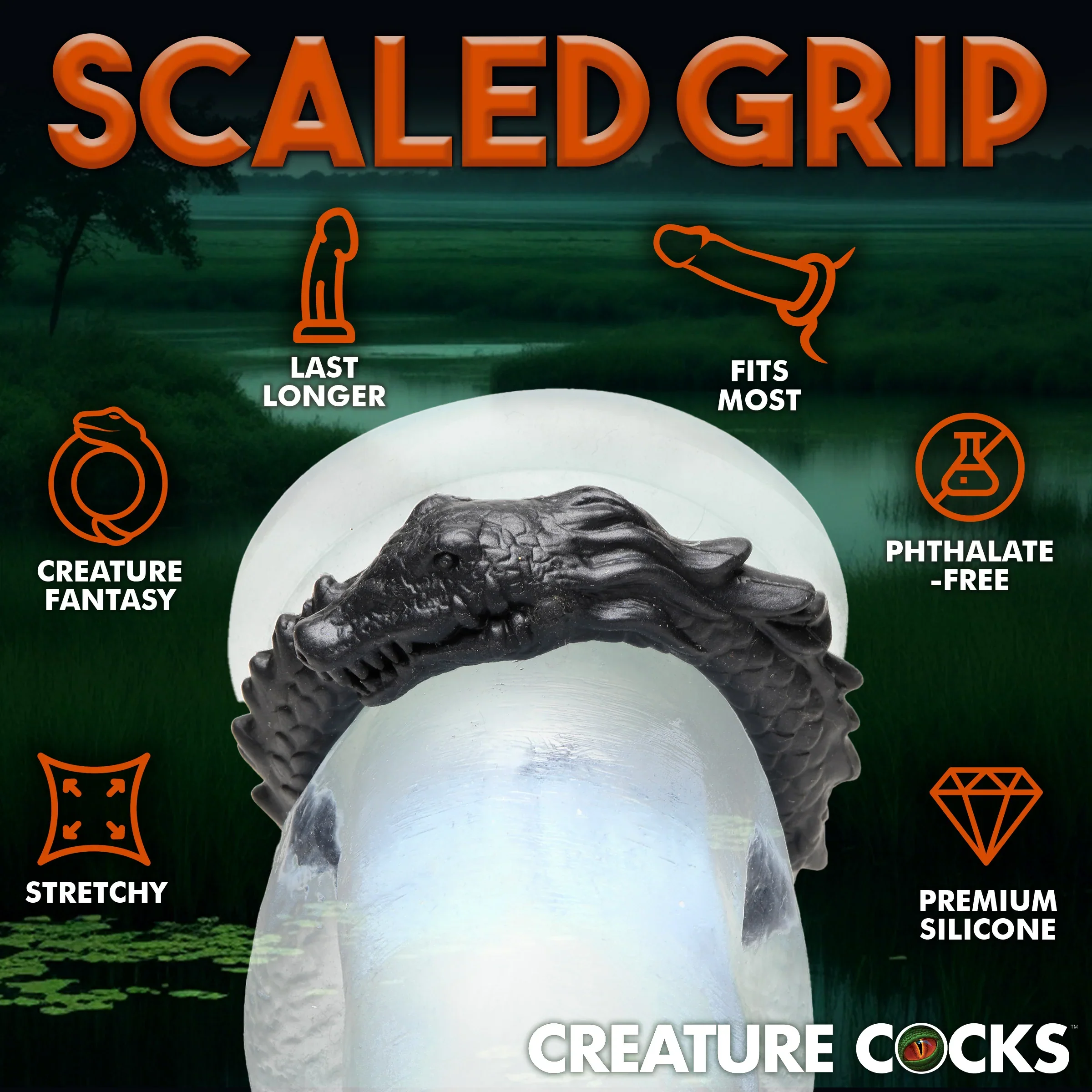 Creature Cocks Black Caiman Silicone Cock Ring - Image 6
