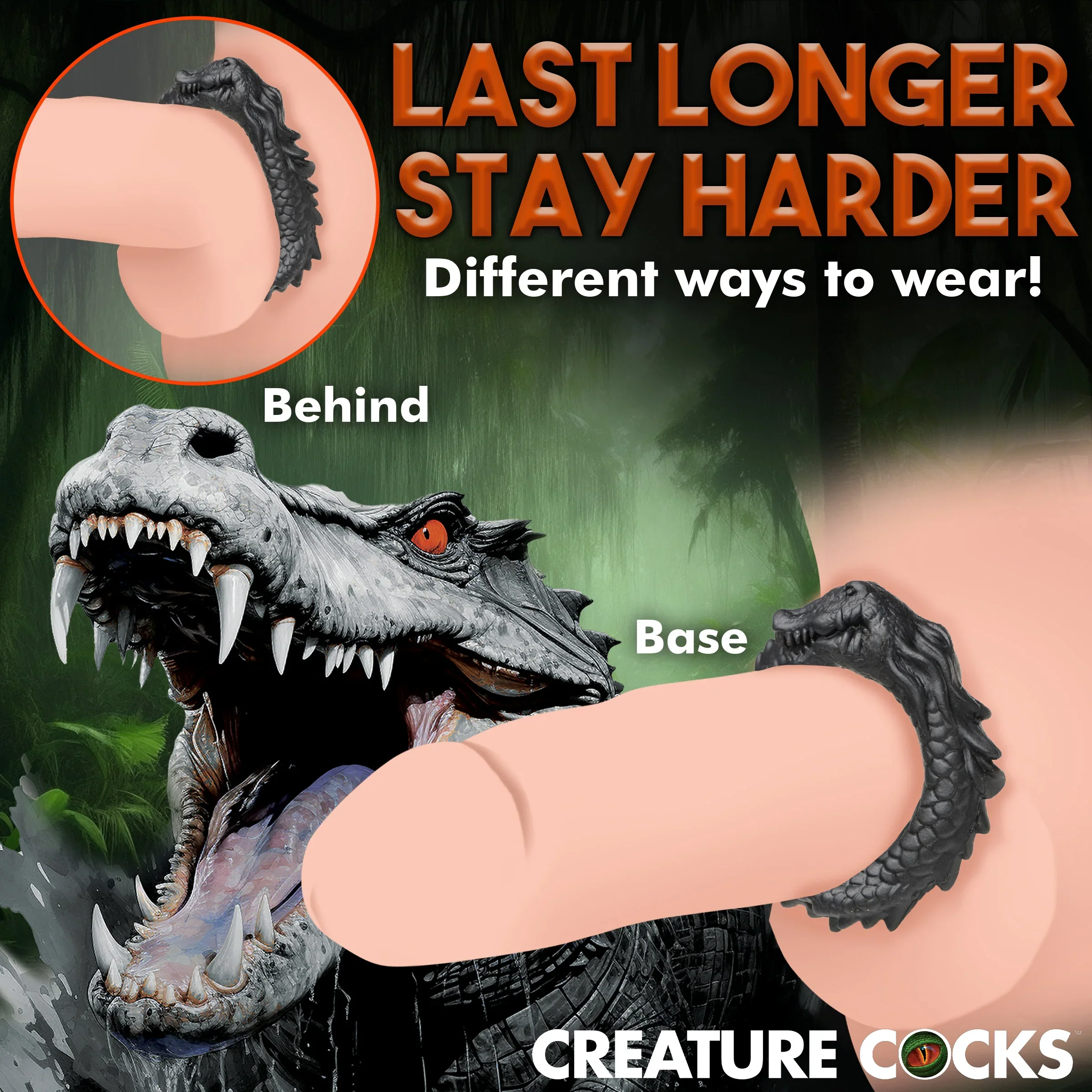 Creature Cocks Black Caiman Silicone Cock Ring - Image 7