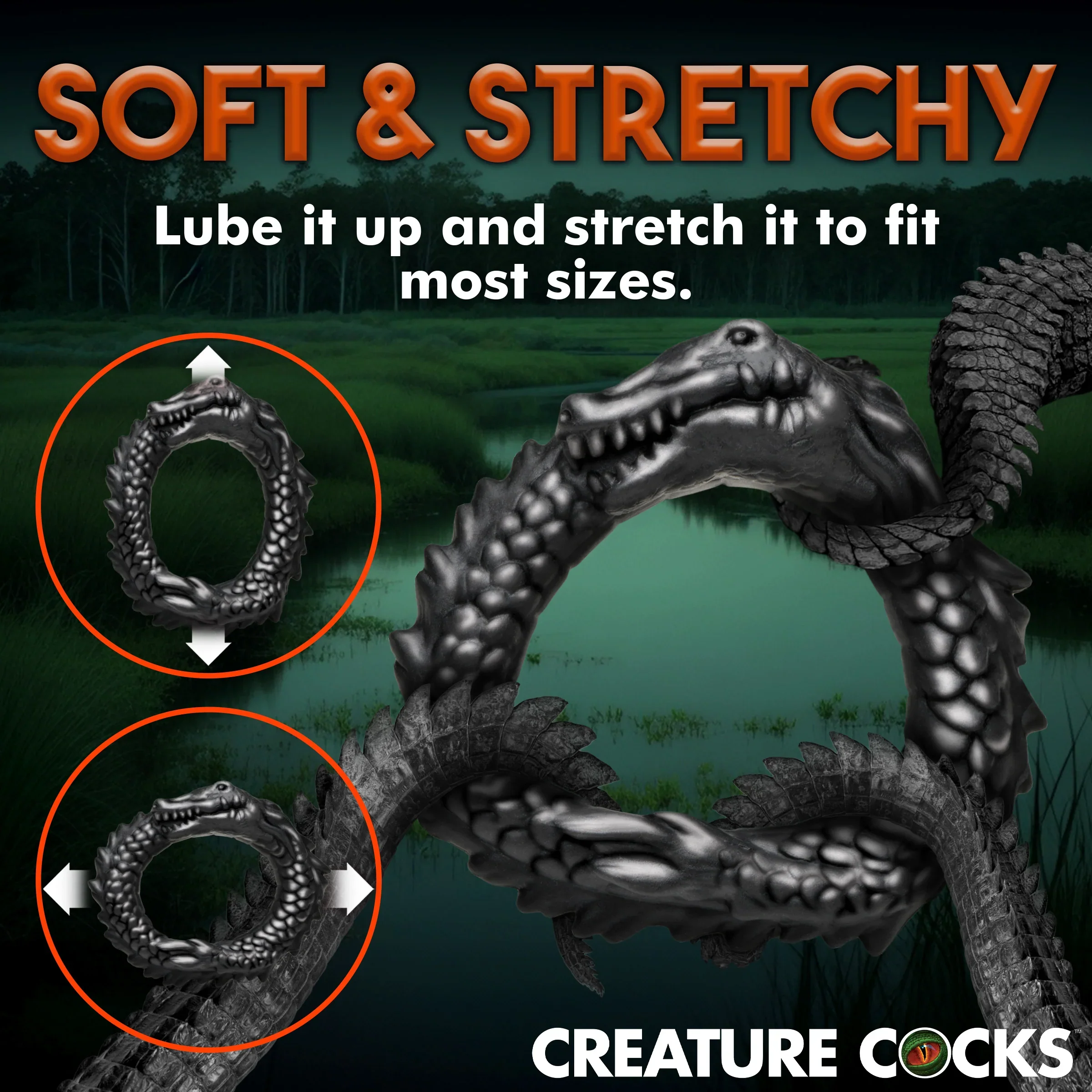 Creature Cocks Black Caiman Silicone Cock Ring - Image 8
