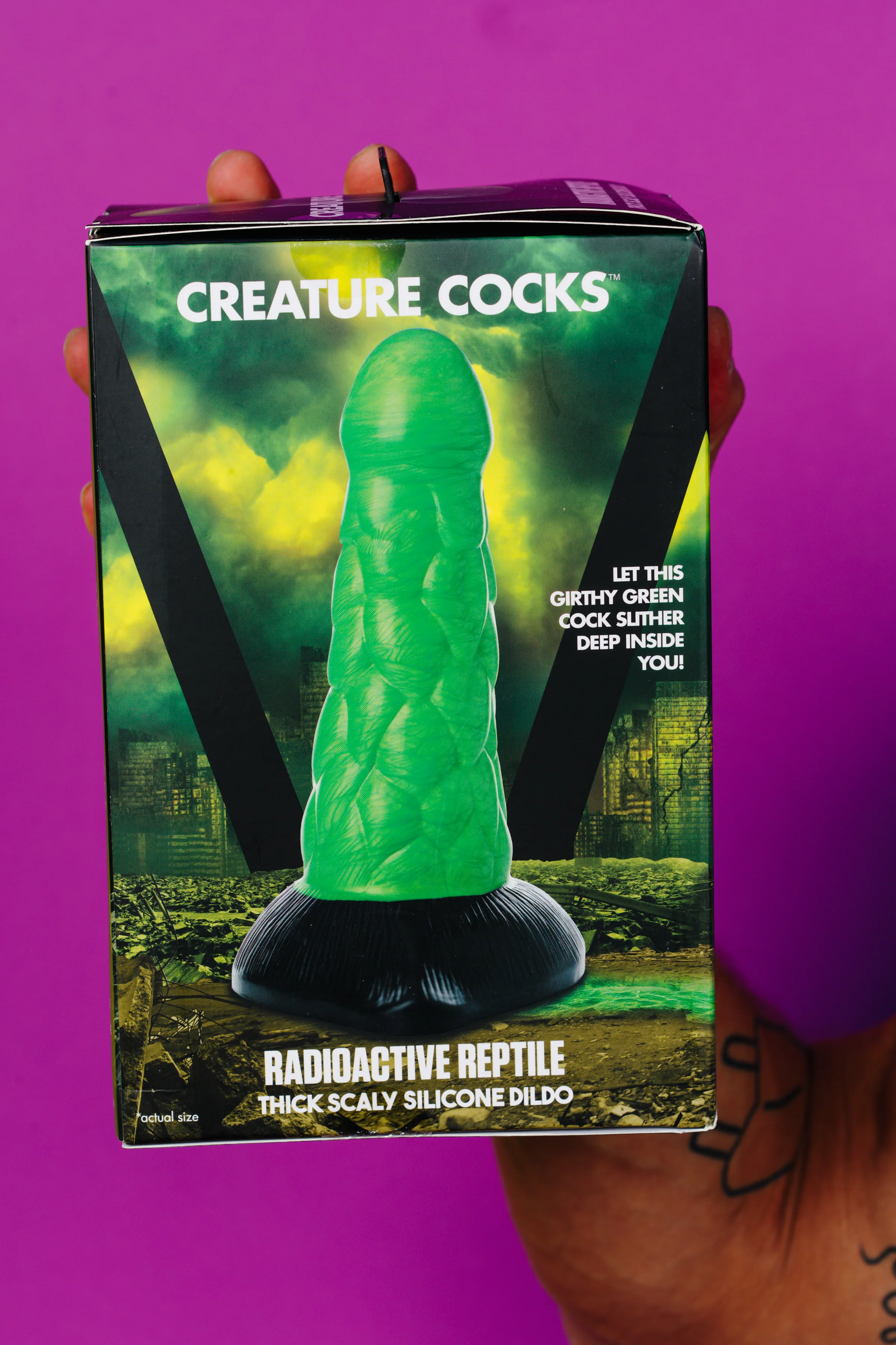 Creature Cocks Radioactive Reptile Silicone Dildo 7.5in - Green - Image 2