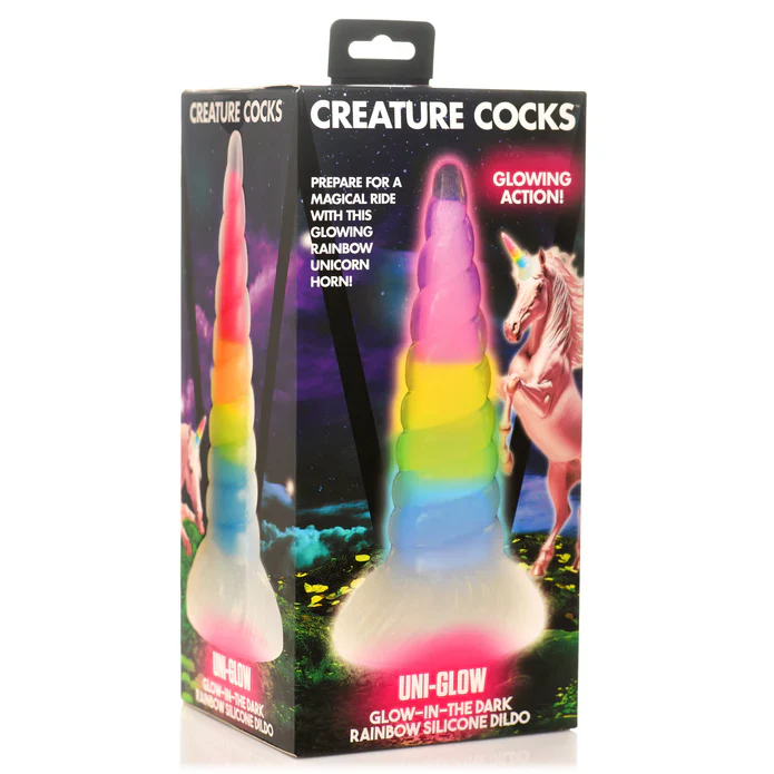 Creature Cocks Uni-Glow Glow-in-the-Dark Rainbow Silicone Dildo - Image 10