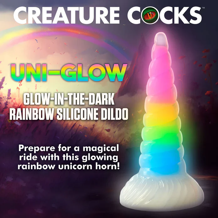 Creature Cocks Uni-Glow Glow-in-the-Dark Rainbow Silicone Dildo - Image 2