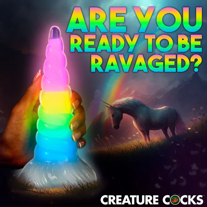 Creature Cocks Uni-Glow Glow-in-the-Dark Rainbow Silicone Dildo - Image 3