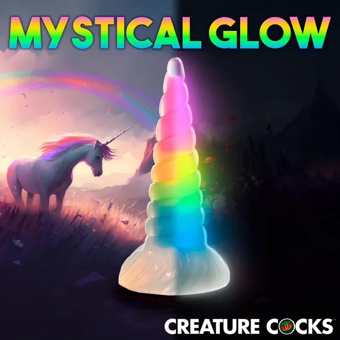 Creature Cocks Uni-Glow Glow-in-the-Dark Rainbow Silicone Dildo - Image 5