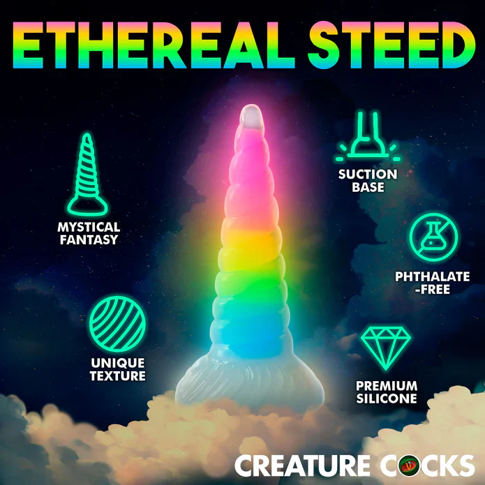Creature Cocks Uni-Glow Glow-in-the-Dark Rainbow Silicone Dildo - Image 6