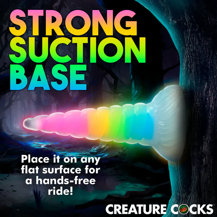 Creature Cocks Uni-Glow Glow-in-the-Dark Rainbow Silicone Dildo - Image 8